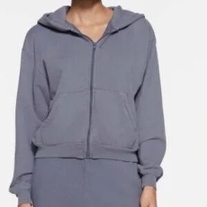 SKIMS French Terry Classic Full Zip Up Steel Blue Hoodie